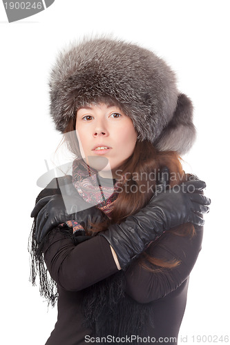 Image of Vivacious woman in winter outfit