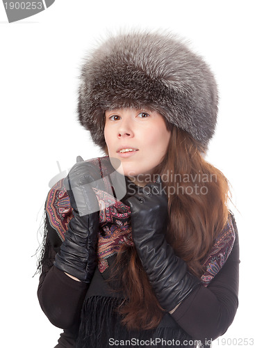 Image of Vivacious woman in winter outfit