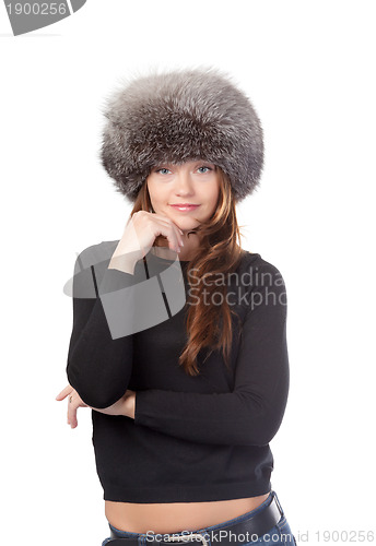 Image of Elegant woman in winter warm fur