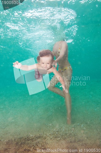 Image of Mother teach little son to swim