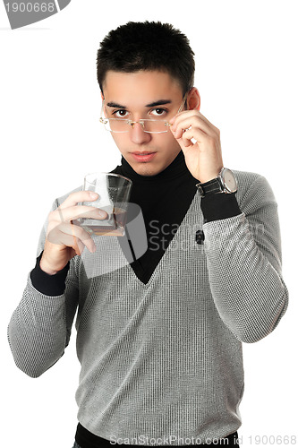 Image of Young man with a glass. Isolated