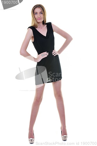 Image of blonde  female  model posing isolated on white background