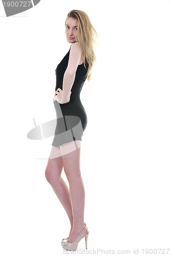 Image of blonde  female  model posing isolated on white background