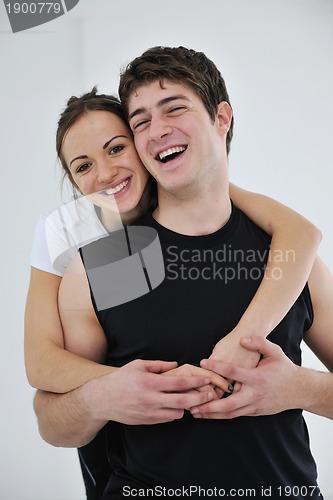 Image of happy young couple fitness workout and fun