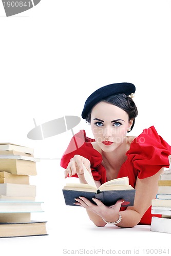 Image of beautiful young woman read book