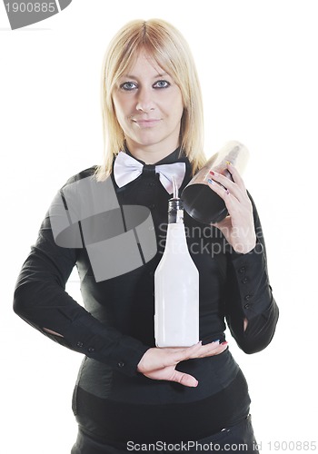 Image of female bartender isolated on white