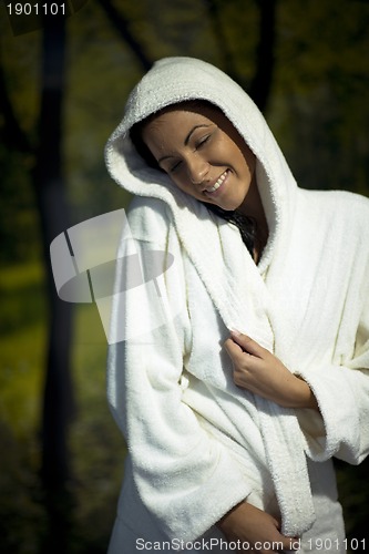 Image of Young woman take a steam bath