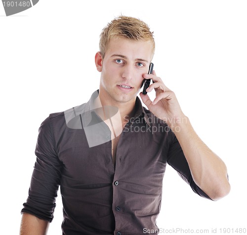 Image of one businessman with cellphone isolated on white