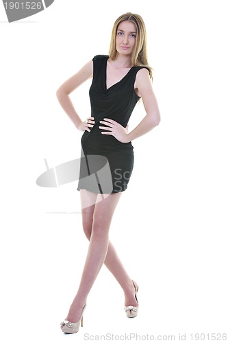 Image of blonde  female  model posing isolated on white background