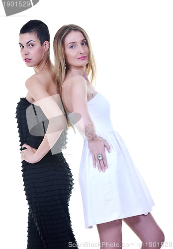 Image of two happy girl's portrait isolated on white background