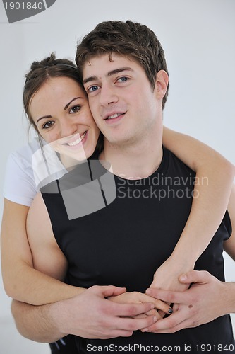 Image of happy young couple fitness workout and fun