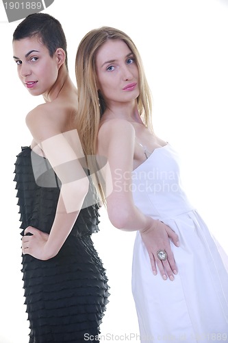 Image of two happy girl's portrait isolated on white background