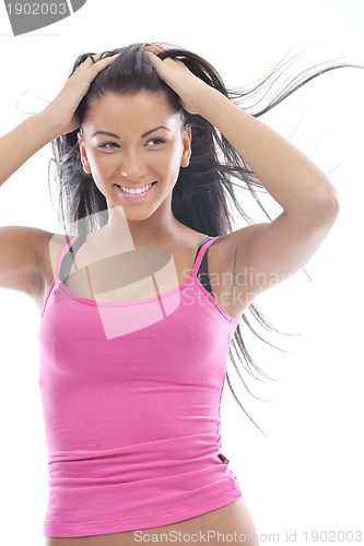 Image of happy young girl isolated on white in studio