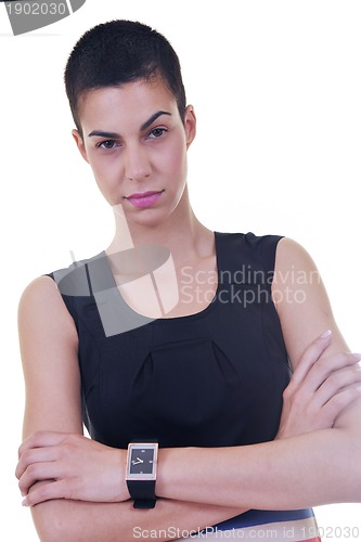 Image of brunette female  model posing isolated on white background