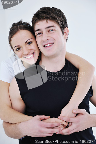 Image of happy young couple fitness workout and fun