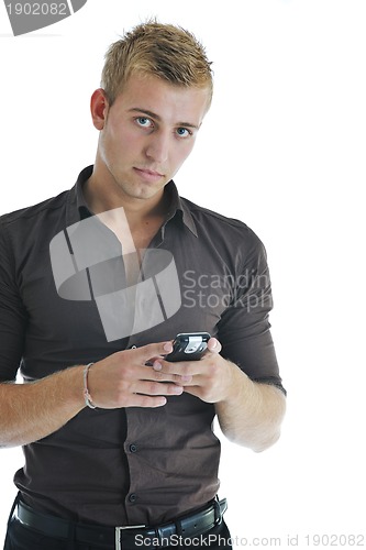 Image of businessman with cellphone isolated on white
