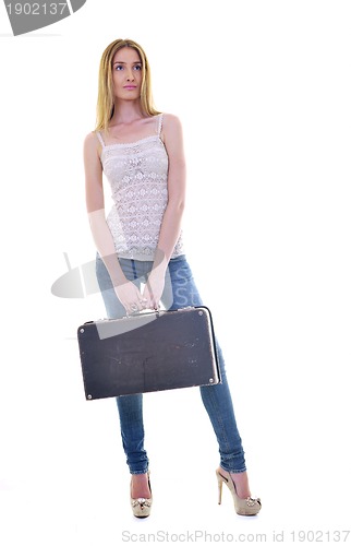Image of blonde girl with travel bag