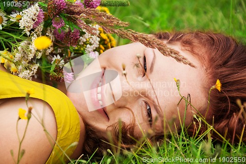 Image of happy girl with bouquet