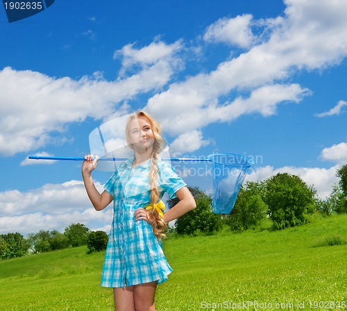 Image of pretty girl with butterfly net