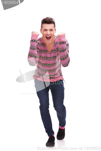 Image of casual man celebrating a great victory