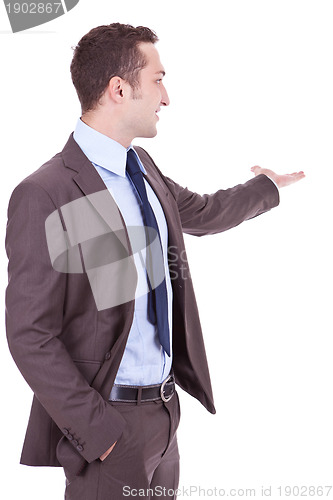 Image of Happy business man giving presentation