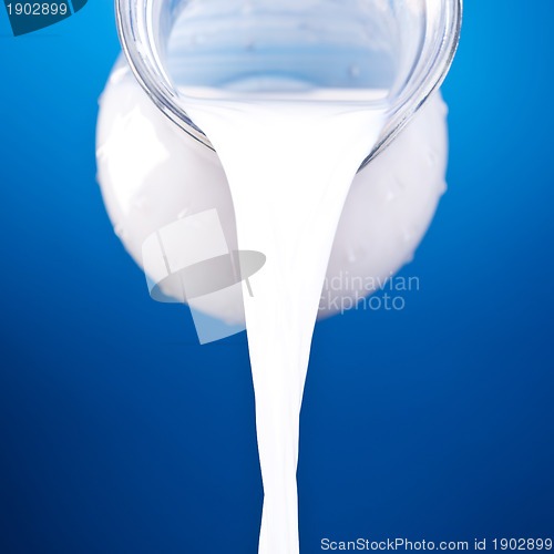 Image of closeup of a jug with pouring milk 