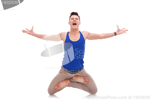 Image of screaming man  in a zen position