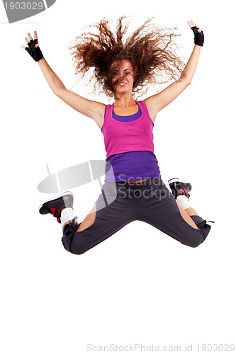 Image of passionate woman dancer jumping 