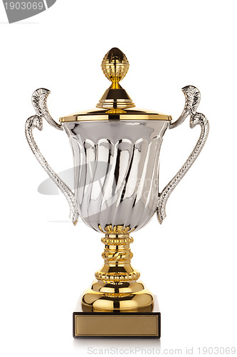 Image of Gold trophy cup on white background