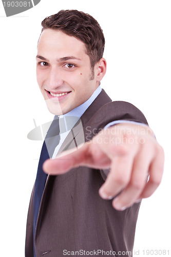 Image of business man points finger at you