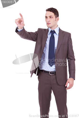 Image of business man pressing an inaginary button