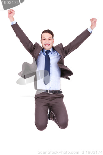 Image of business man jumping in the air