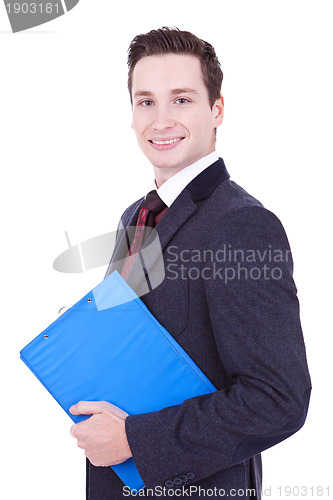 Image of Business man holding clipboard