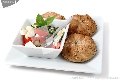 Image of vegetable salad (tomato, basil, olive)