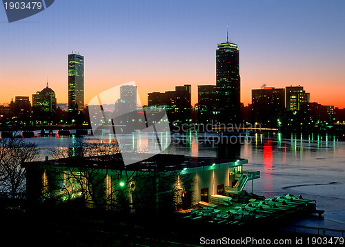 Image of Boston skyline and MIT boathouse