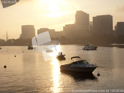 Image of Motorboats anchored in the Charles River in Boston