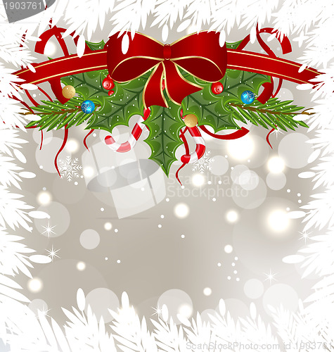 Image of Christmas frosty card with holiday decoration