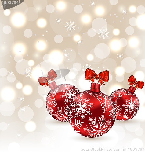 Image of Glowing holiday background with set Christmas balls