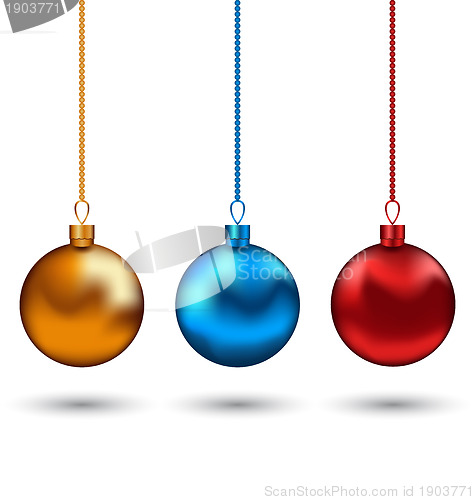 Image of Christmas colorful balls isolated on white background