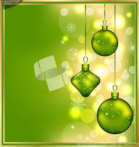 Image of Holiday glowing invitation with Christmas balls