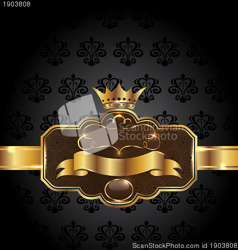 Image of Vintage golden emblem on black floral background