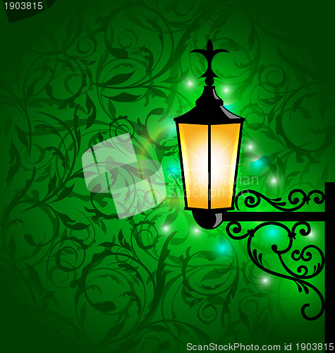Image of Arabic lamp with lights, card for Ramadan Kareem