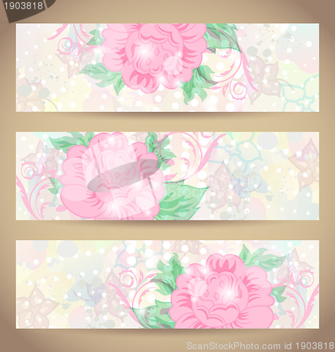 Image of Set romantic beautiful cards with flower