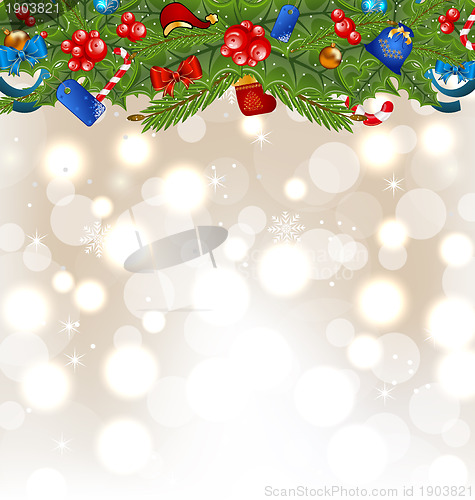 Image of Christmas glowing background with holiday decoration