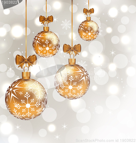 Image of Glowing holiday background with set Christmas balls