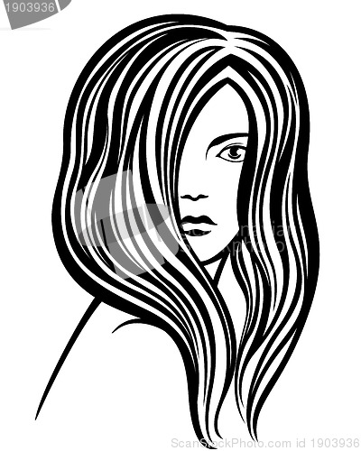 Image of Young woman's portrait line-art illustration