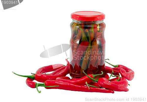 Image of Red hot chilli pepper paprika preserve glass pot 