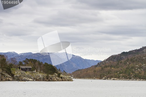 Image of landscape in norway - coastline in fjord