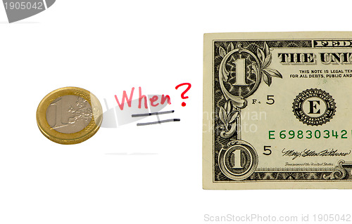 Image of concept compare usd dollar and euro coin money 