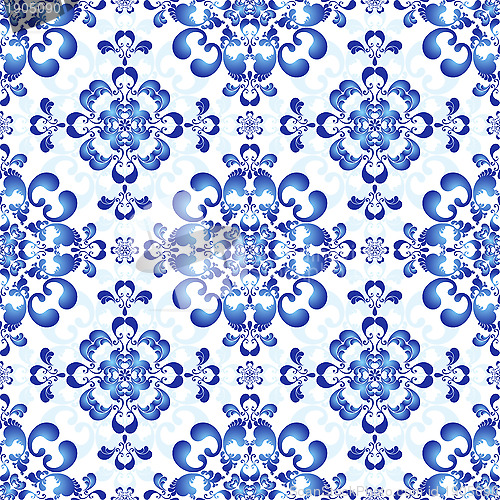 Image of White-blue gzhel seamless pattern